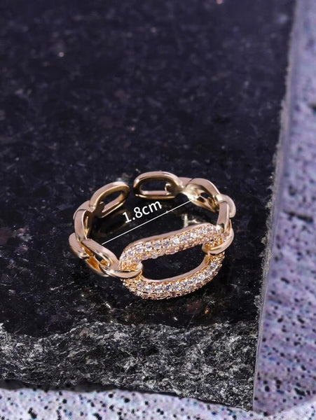 Sparkling Rhinestone Decor Hollow Out Cuff Ring