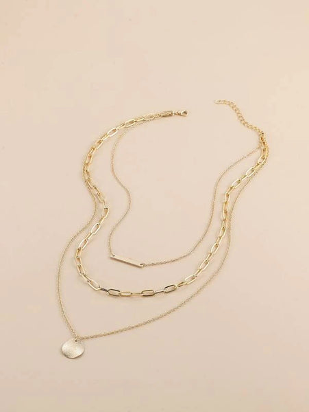 Sparkling Rectangle & Disc Charm Layered Necklace