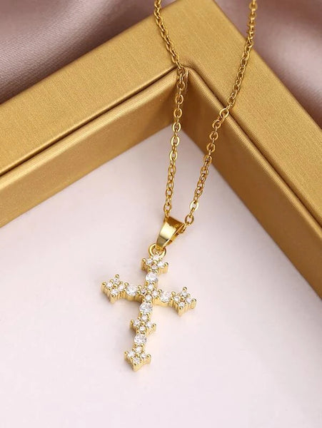 Sparkling Rhinestone Cross Charm Necklace