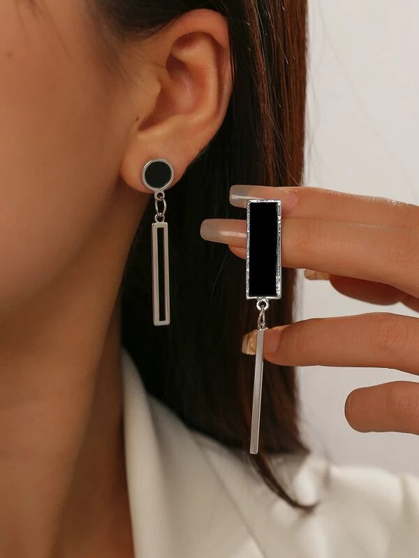 Sparkling Rectangle Mismatched Drop Earrings