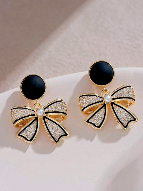 Sparkling Rhinestone Bow Drop Earrings