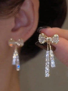 Sarkling Sweet Crystal Bowknot & Tassel Earrings With Rhinestone