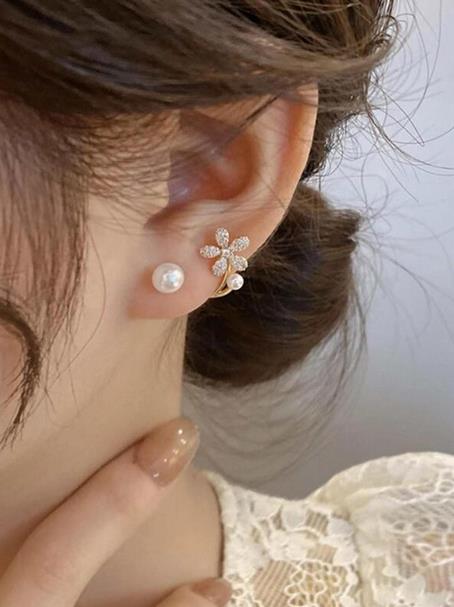 Sparkling Rhinestone Flower & Faux Pearl Decor Earring Jackets