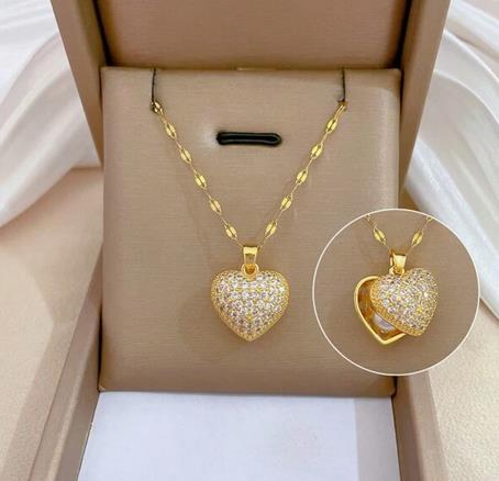 Sparkling Cubic Zirconia Heart & Faux Pearl Shell Pendant Necklace