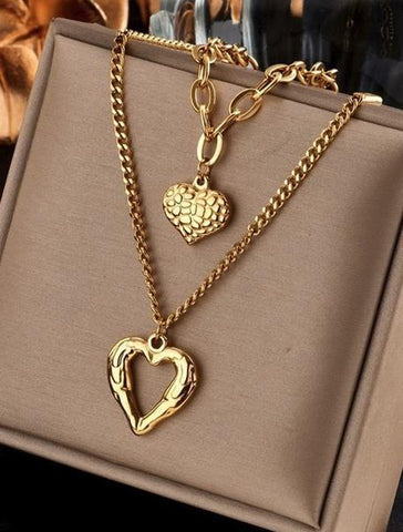 Sparkling Set of Two Heart Pendant Necklaces