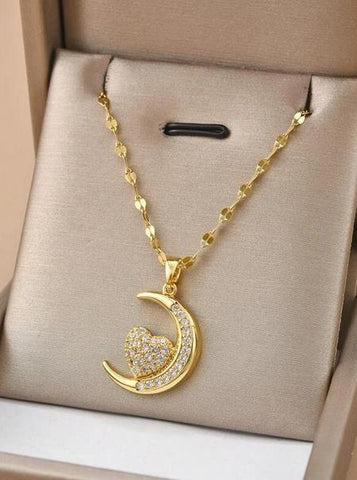 Sparkling Moon Pendant Necklace