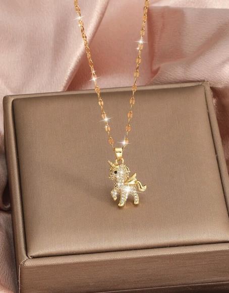 Sparkling Cubic Zirconia Unicorn Pendant Necklace