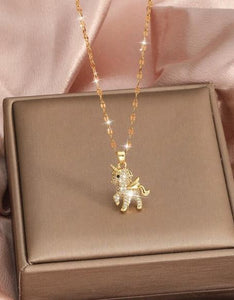 Sparkling Cubic Zirconia Unicorn Pendant Necklace