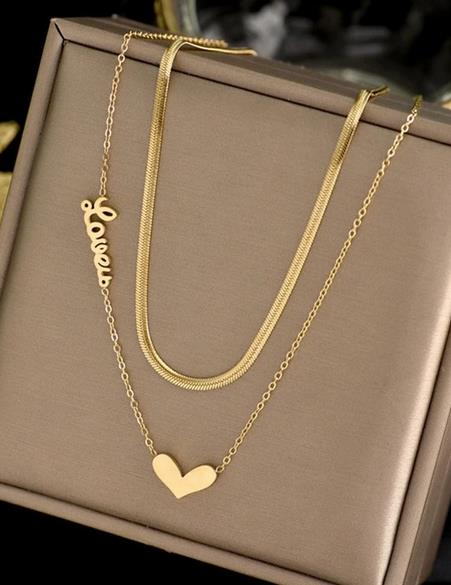 Sparkling Heart Charm Layered Necklace