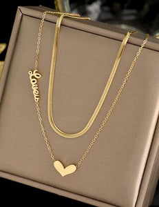 Sparkling Heart Charm Layered Necklace