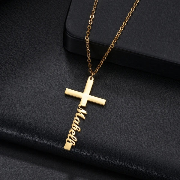 Personalized Stainless Steel Cross Name Initial Necklace