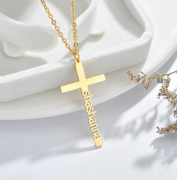 Personalized Stainless Steel Cross Name Initial Necklace