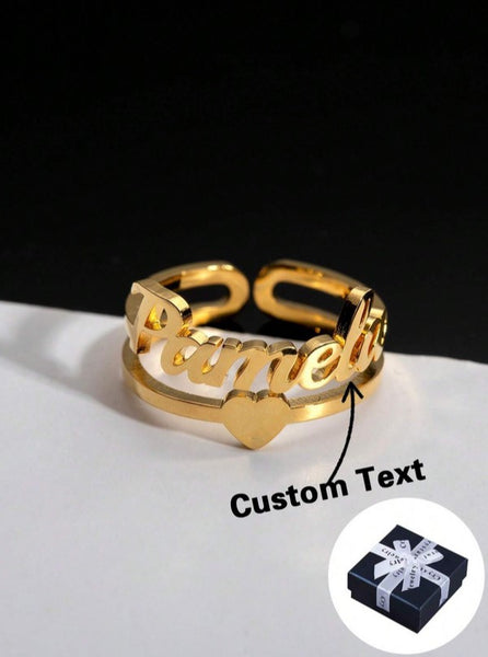 Customized Women's Gold Heart Name Ring