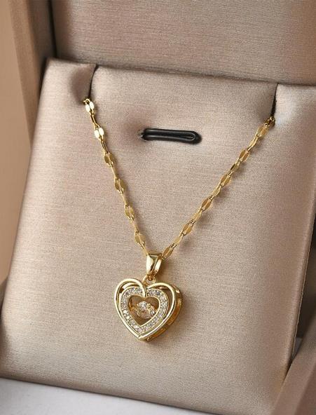 Sparkling Rhinestone Decor Heart Charm Necklace