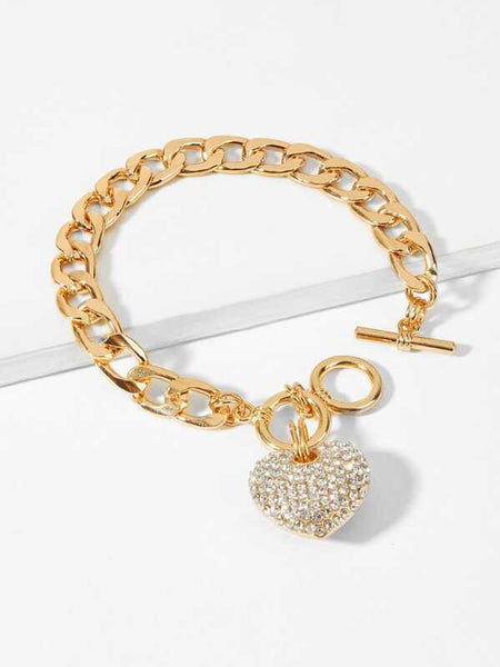 Sparkling Heart Charm Chain Bracelet