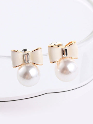 Sparkling Detail Faux Pearl Stud Earrings