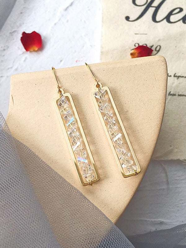 Sparkling Crystal Decor Rectangle Design Drop Earrings