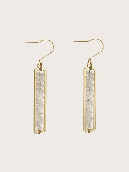 Sparkling Crystal Decor Rectangle Design Drop Earrings