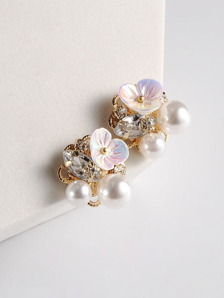 Sparkling Faux Pearl Decor Stud Earrings