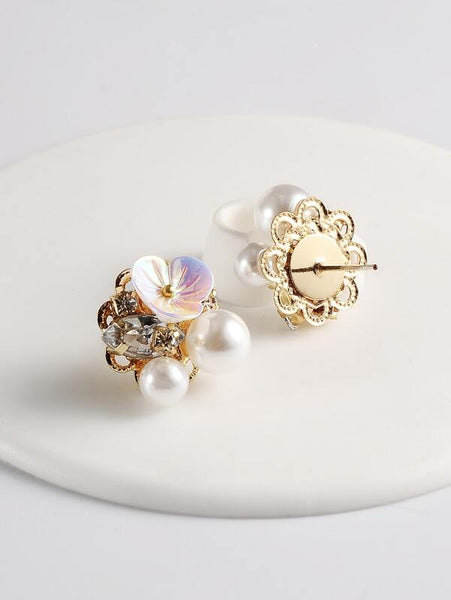 Sparkling Faux Pearl Decor Stud Earrings