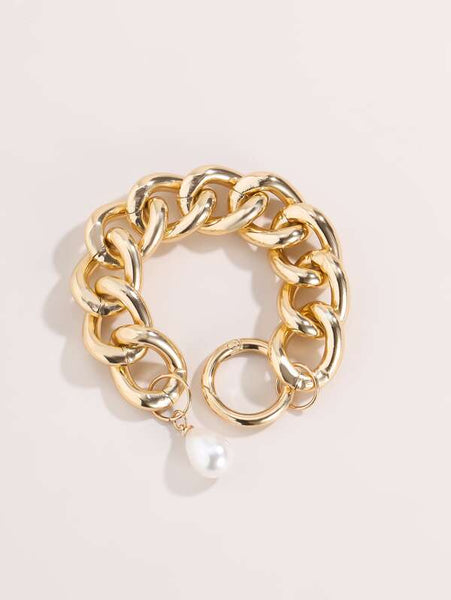 Sparkling Faux Pearl Decor Chain Bracelet