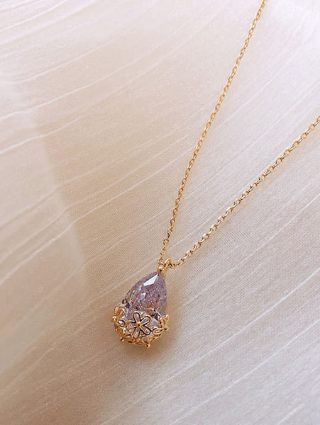 Sparkling Faux Teardrop Crystal Charm Necklace