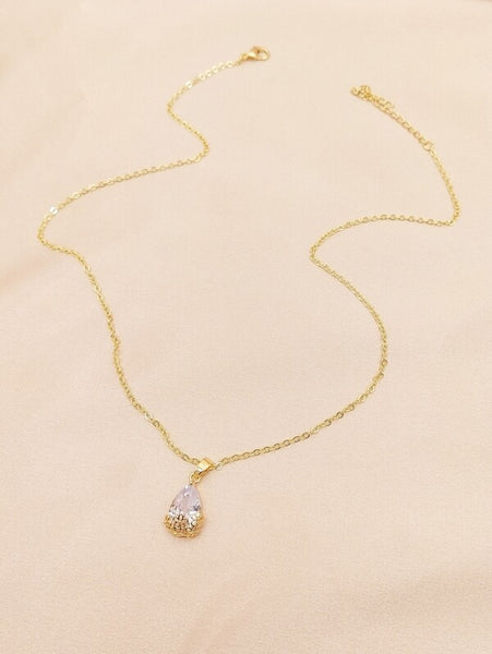 Sparkling Faux Teardrop Crystal Charm Necklace