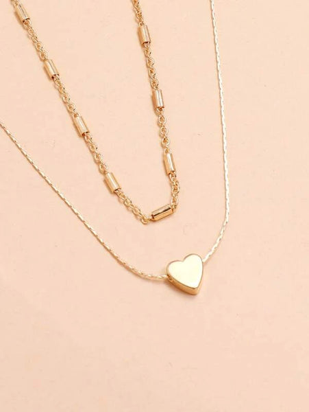 Sparkling 2pcs Heart Decor Necklace