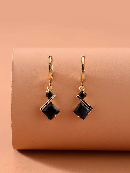 Sparkling Rhinestone Geo Drop Earrings