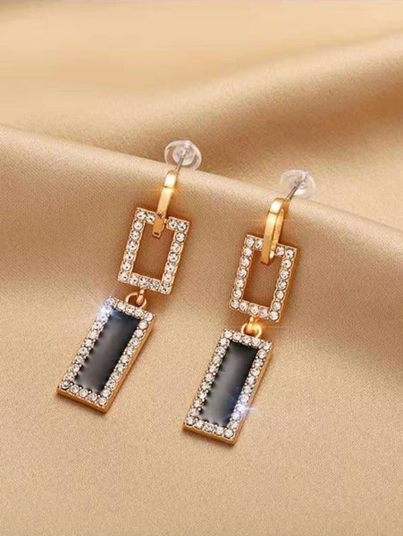 Sparkling Rhinestone Decor Geometric Drop Earrings