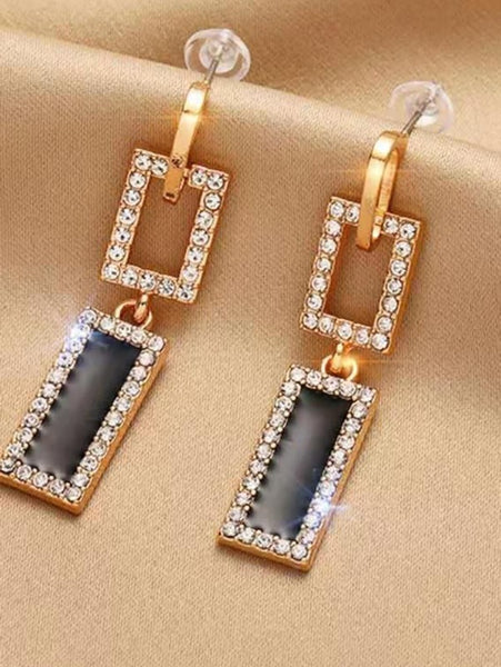 Sparkling Rhinestone Decor Geometric Drop Earrings