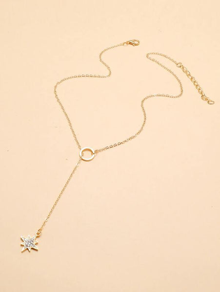 Sparkling Rhinestone Eight-pointed Star Charm Y Lariat Necklace