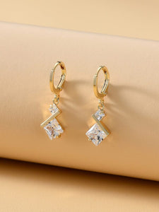 Sparkling Zircon Geo Design Drop Earrings