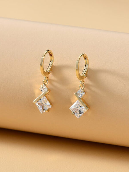 Sparkling Zircon Geo Design Drop Earrings