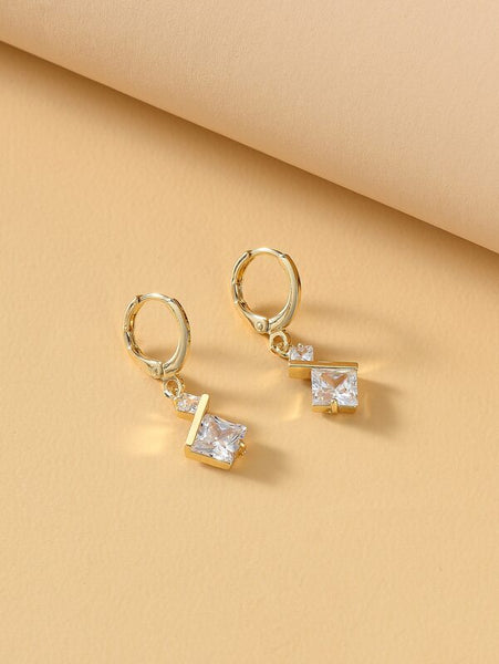 Sparkling Zircon Geo Design Drop Earrings