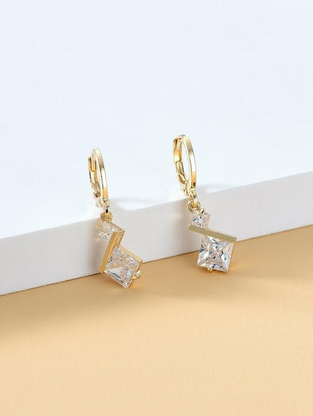 Sparkling Zircon Geo Design Drop Earrings