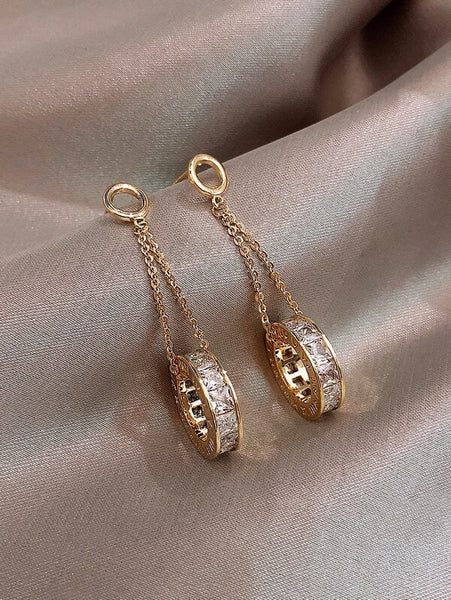 Sparkling Zircon Decor Round Drop Earrings