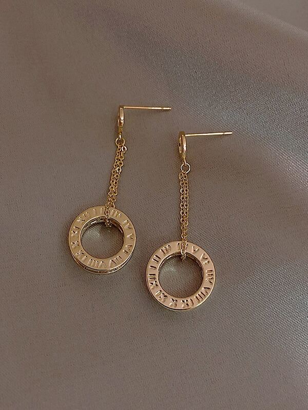 Sparkling Zircon Decor Round Drop Earrings