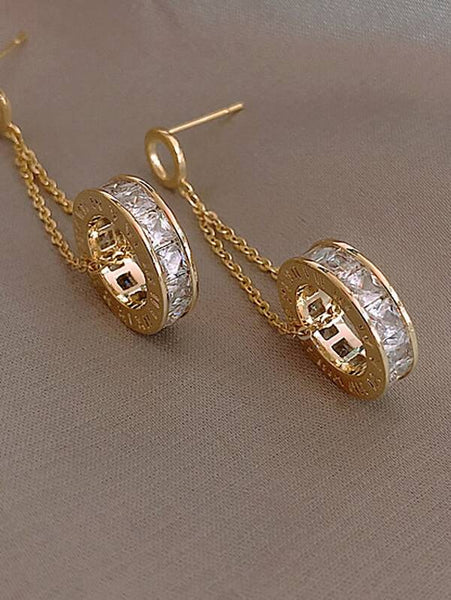 Sparkling Zircon Decor Round Drop Earrings