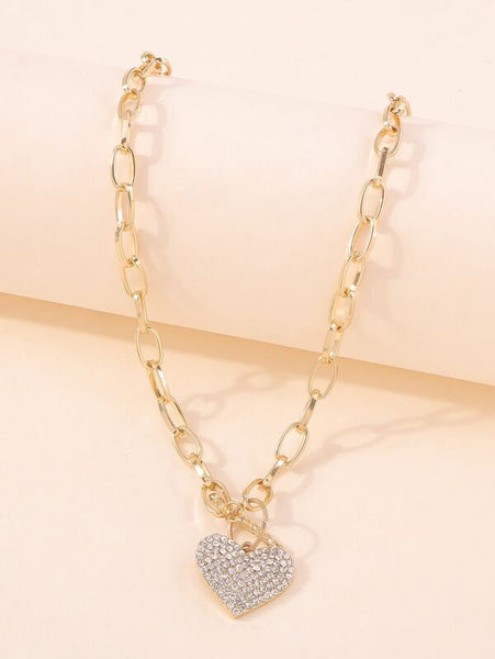 Sparkling Rhinestone Heart Charm Necklace