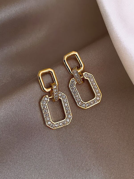 Sparkling Rhinestone Geo Decor Drop Earrings