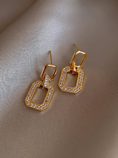 Sparkling Rhinestone Geo Decor Drop Earrings