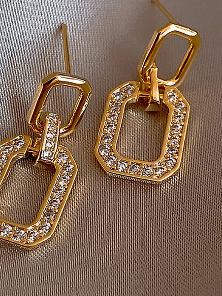 Sparkling Rhinestone Geo Decor Drop Earrings