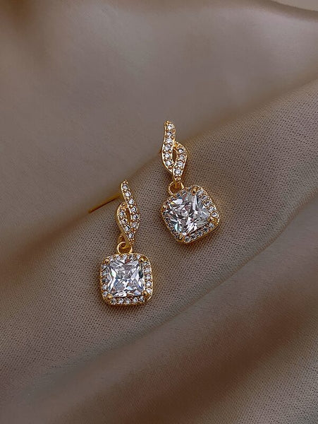 Sparkling Rhinestone Geo Drop Earrings