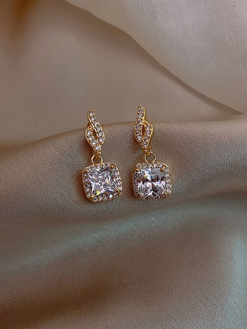 Sparkling Rhinestone Geo Drop Earrings