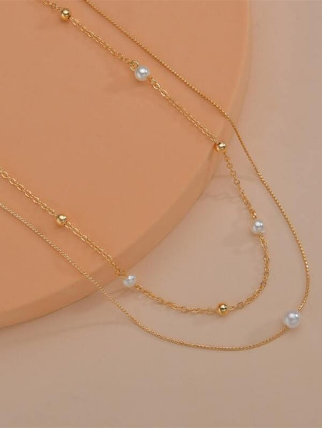 Sparkling Faux Pearl Layered Necklace