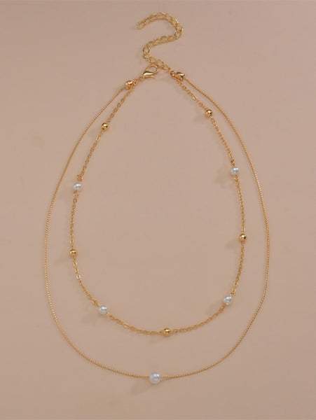 Sparkling Faux Pearl Layered Necklace