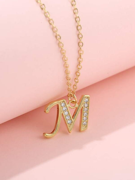 Sparkling Girls Zircon Decor Letter Charm Necklace