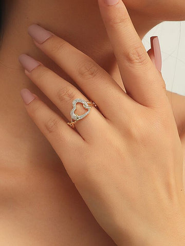 Sparkling Glamorous Cubic Zirconia Heart Cuff Ring