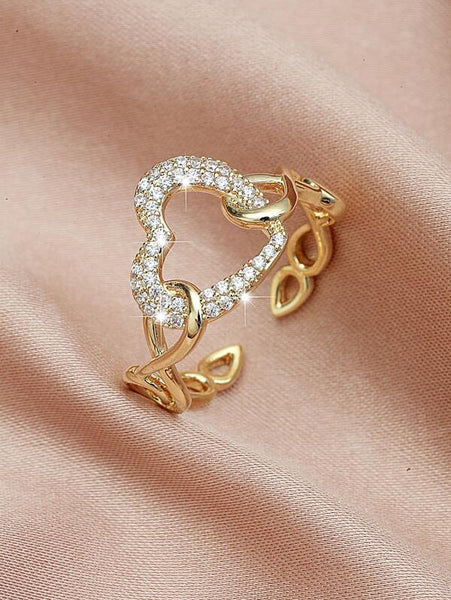 Sparkling Glamorous Cubic Zirconia Heart Cuff Ring